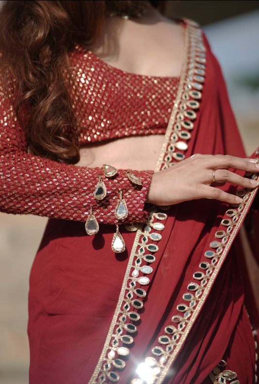 Sindoori Red Mirror Work Saree