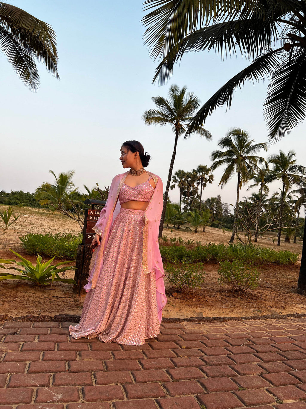 Rose Pink Mirror Work Lehenga Set - That Gal