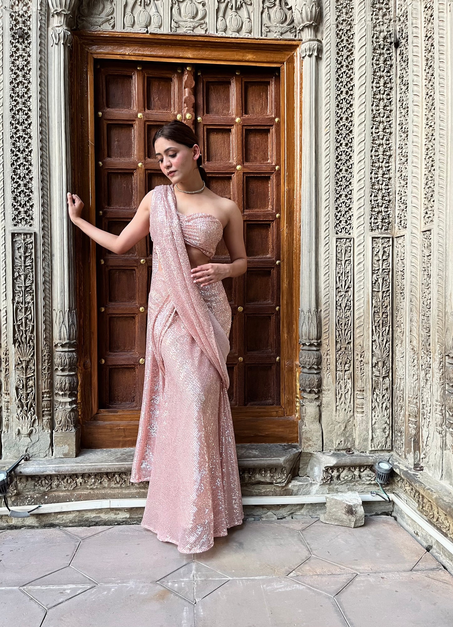 Leah Blush Pink Sequin Saree