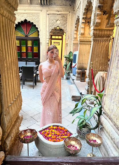 Leah Blush Pink Sequin Saree