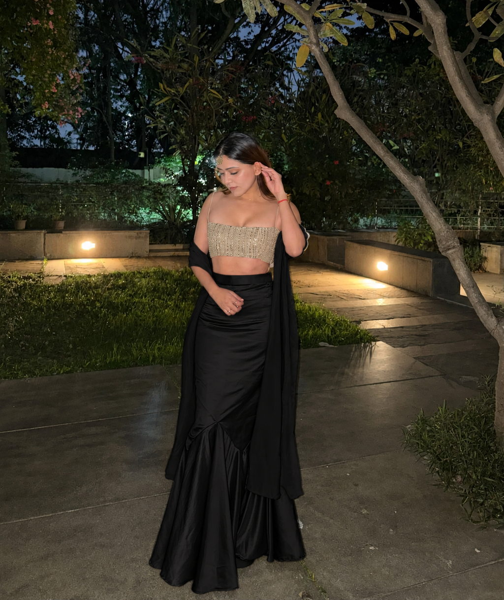Norah 3-Piece Lehenga Set - Black