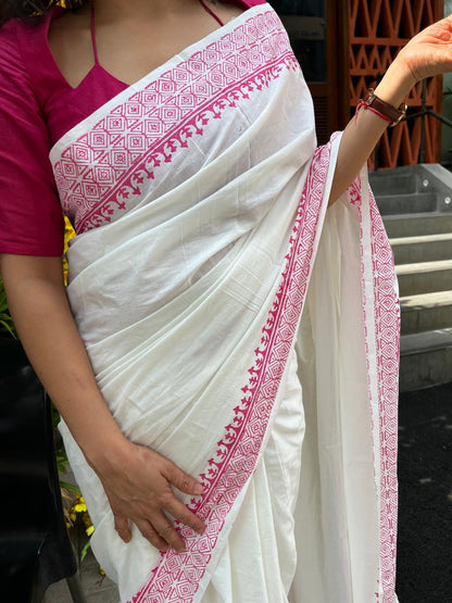 Mul Cotton Block Printed Saree