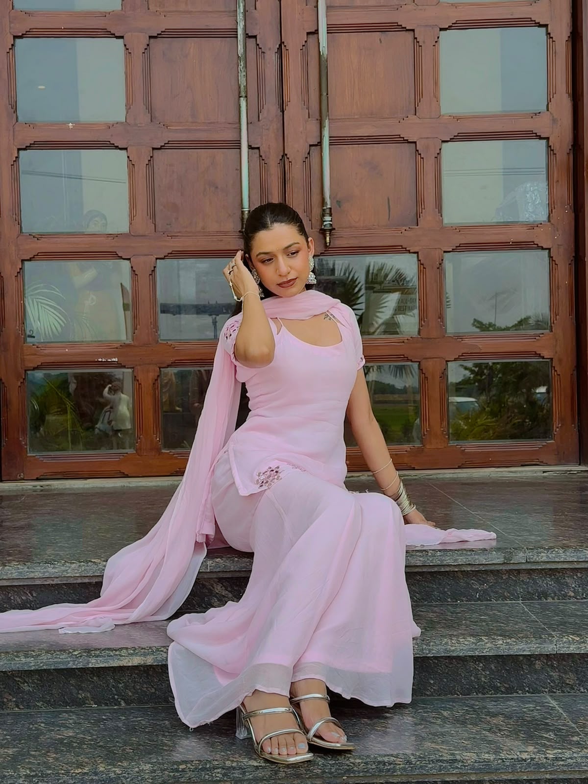 Light Pink Mirror Work Sharara Set