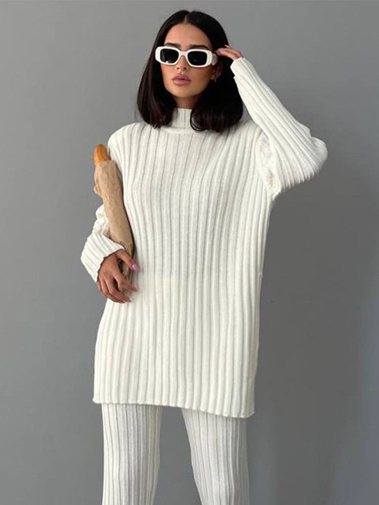 Women's Autumn And Winter Pullover Knitwear Pants Woolen Two-piece Set