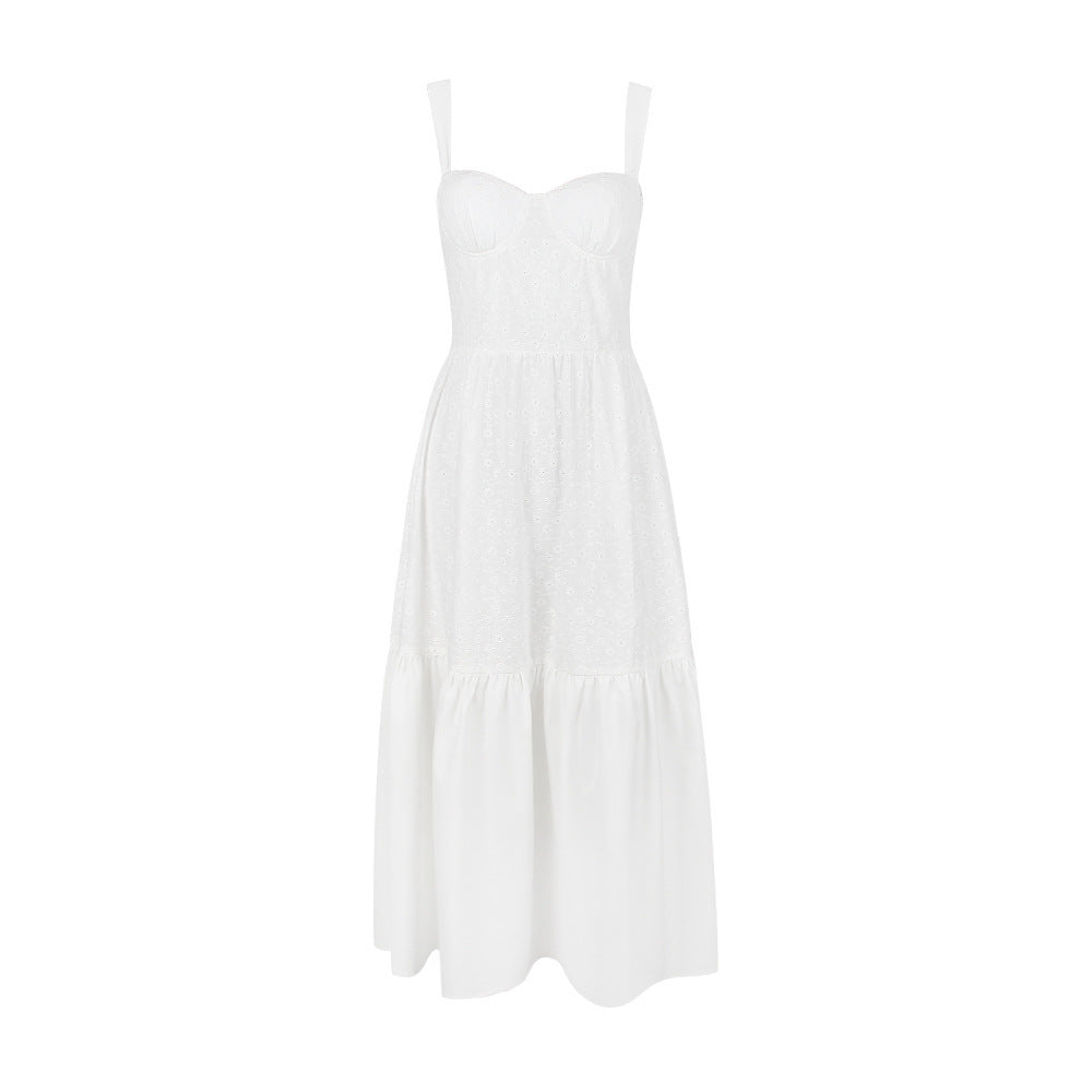 Irene Cotton Linen Dress With Schiffli Detail