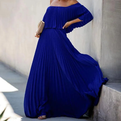 Aria : Off-Shoulder Pleated Chiffon Dress