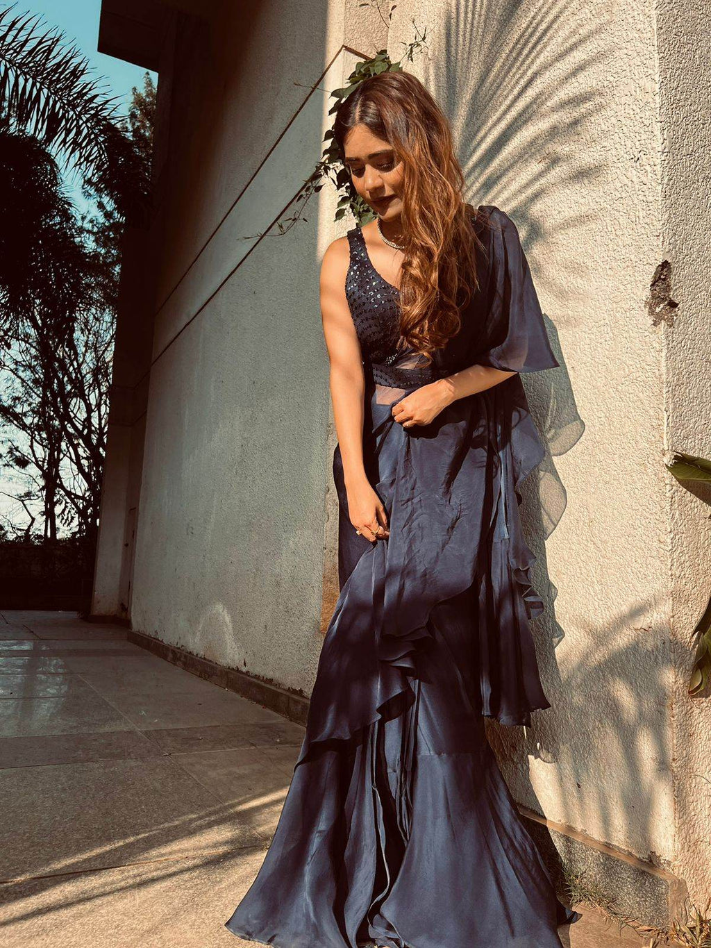 Deep Blue Ruffled Saree - That Gal