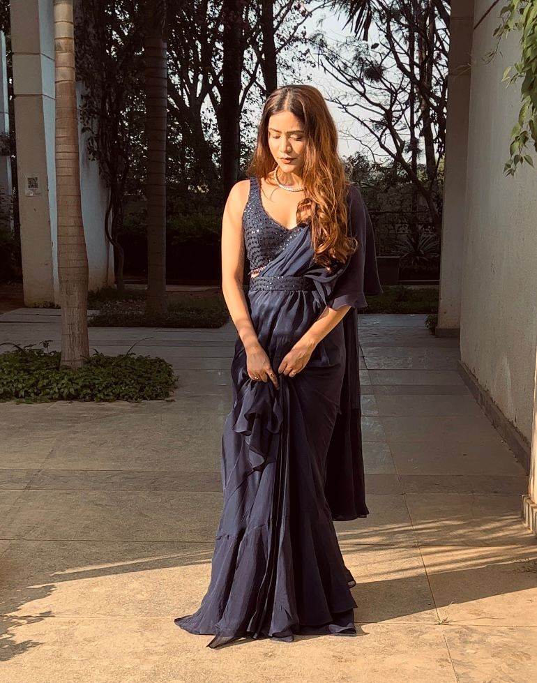 Deep Blue Ruffled Saree - That Gal