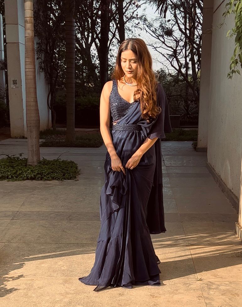 Deep Blue Ruffled Saree