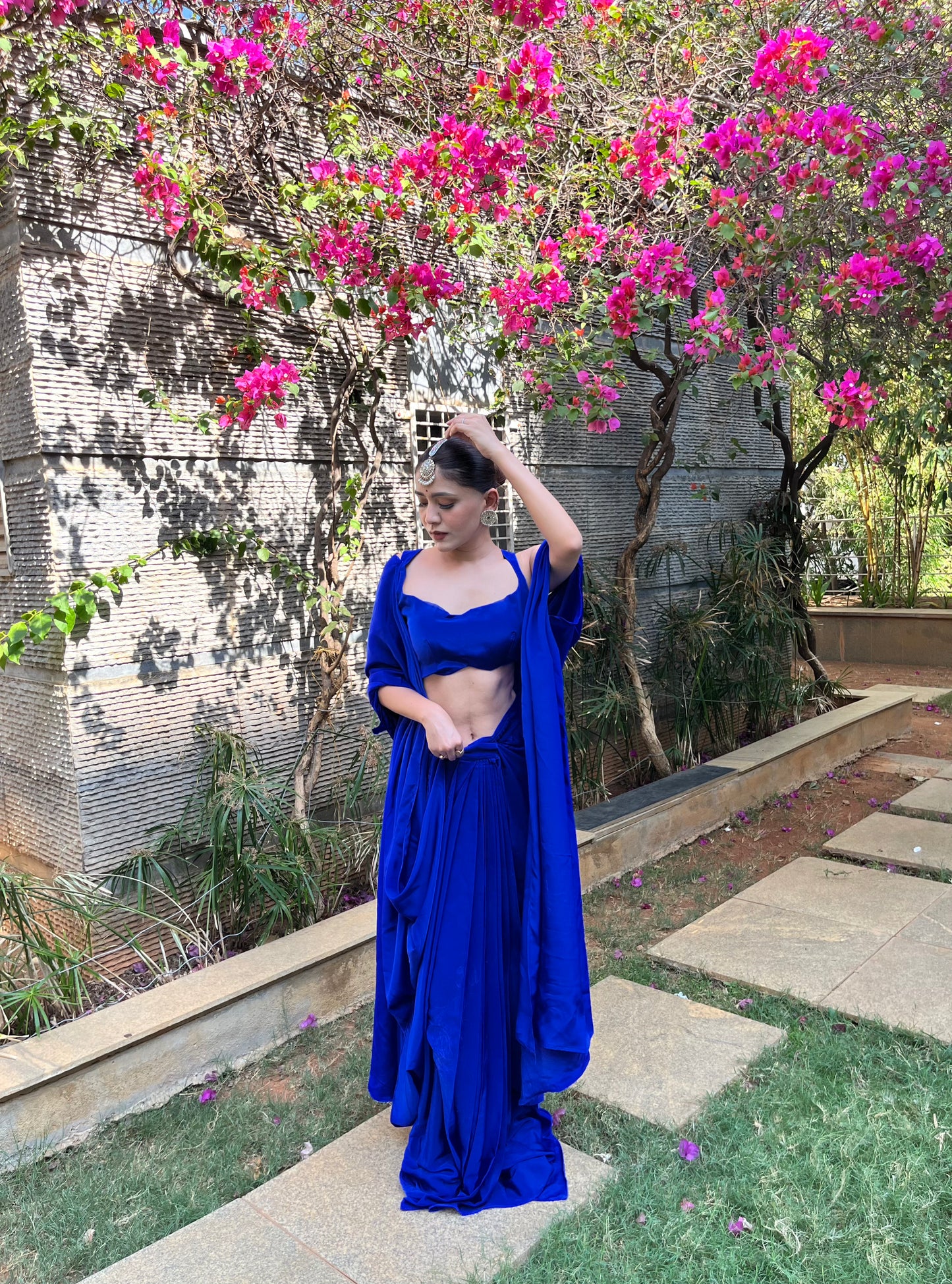 3 Piece Electric Blue Saree Set