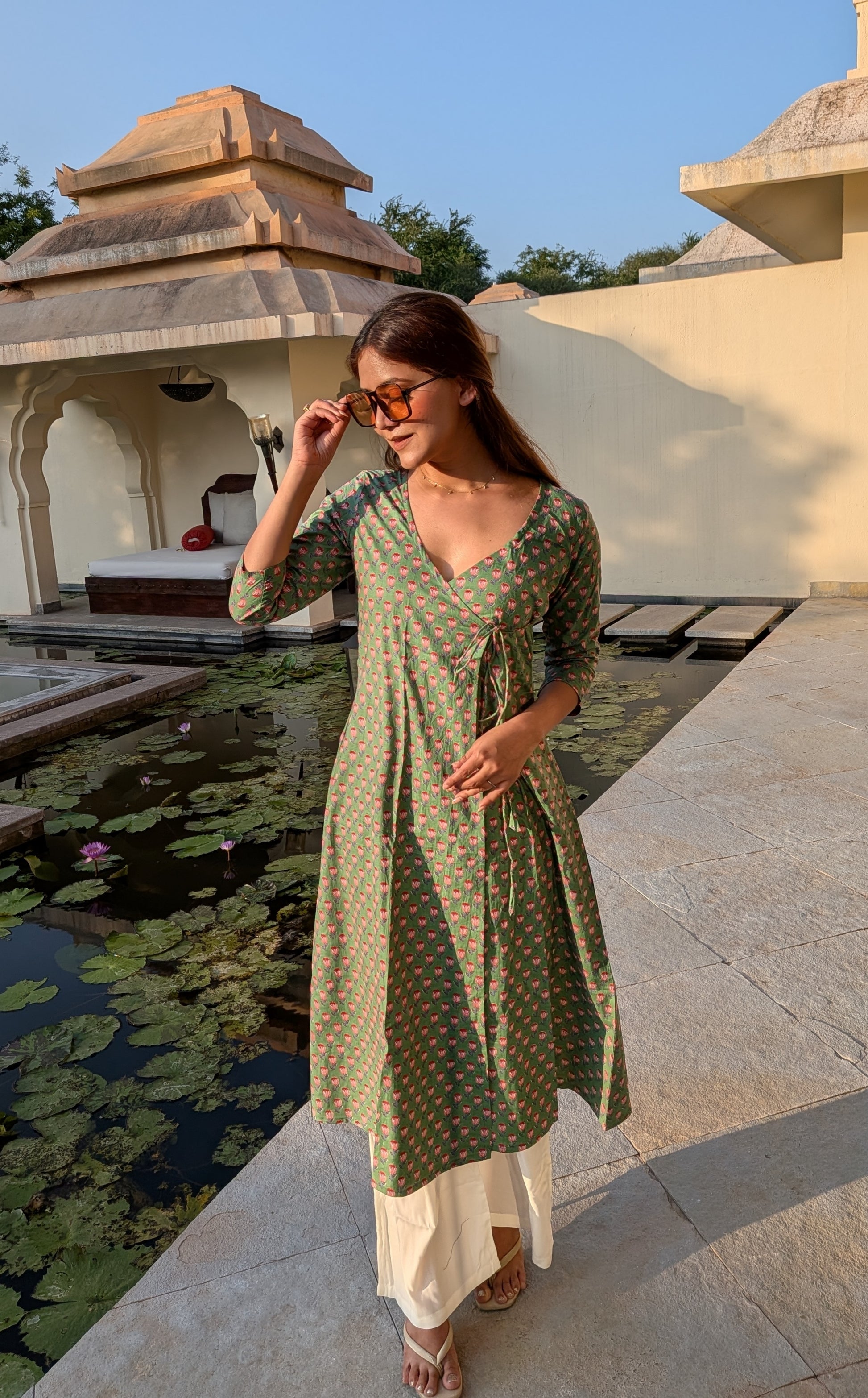 Tiya Angrakha Hand Printed Kurti