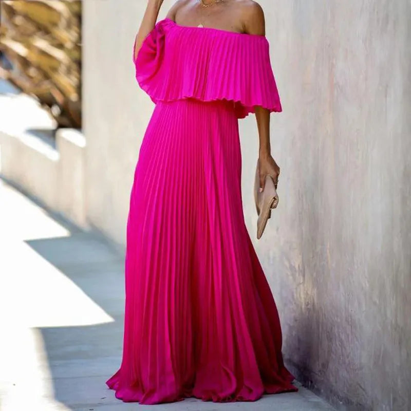 Aria : Off-Shoulder Pleated Chiffon Dress