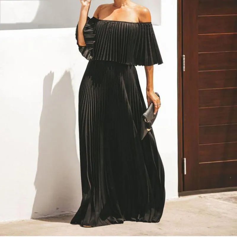 Aria : Off-Shoulder Pleated Chiffon Dress