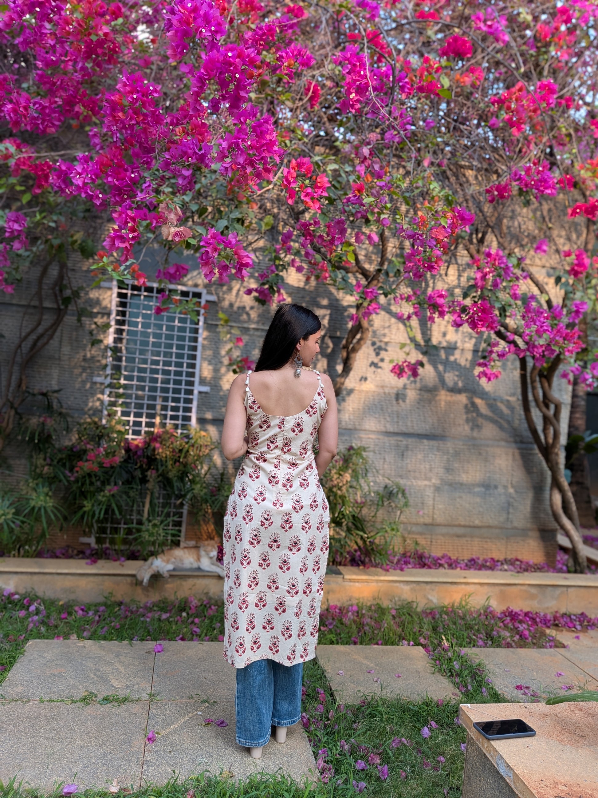 Raaha Bagru Print Kurti - Beaded Strap