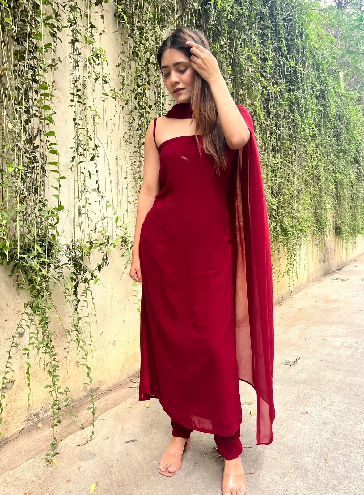 Heer-Our pure georgette maroon suit set