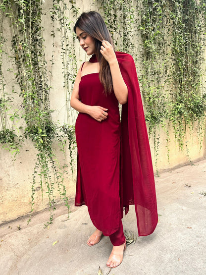 Heer-Our pure georgette maroon suit set