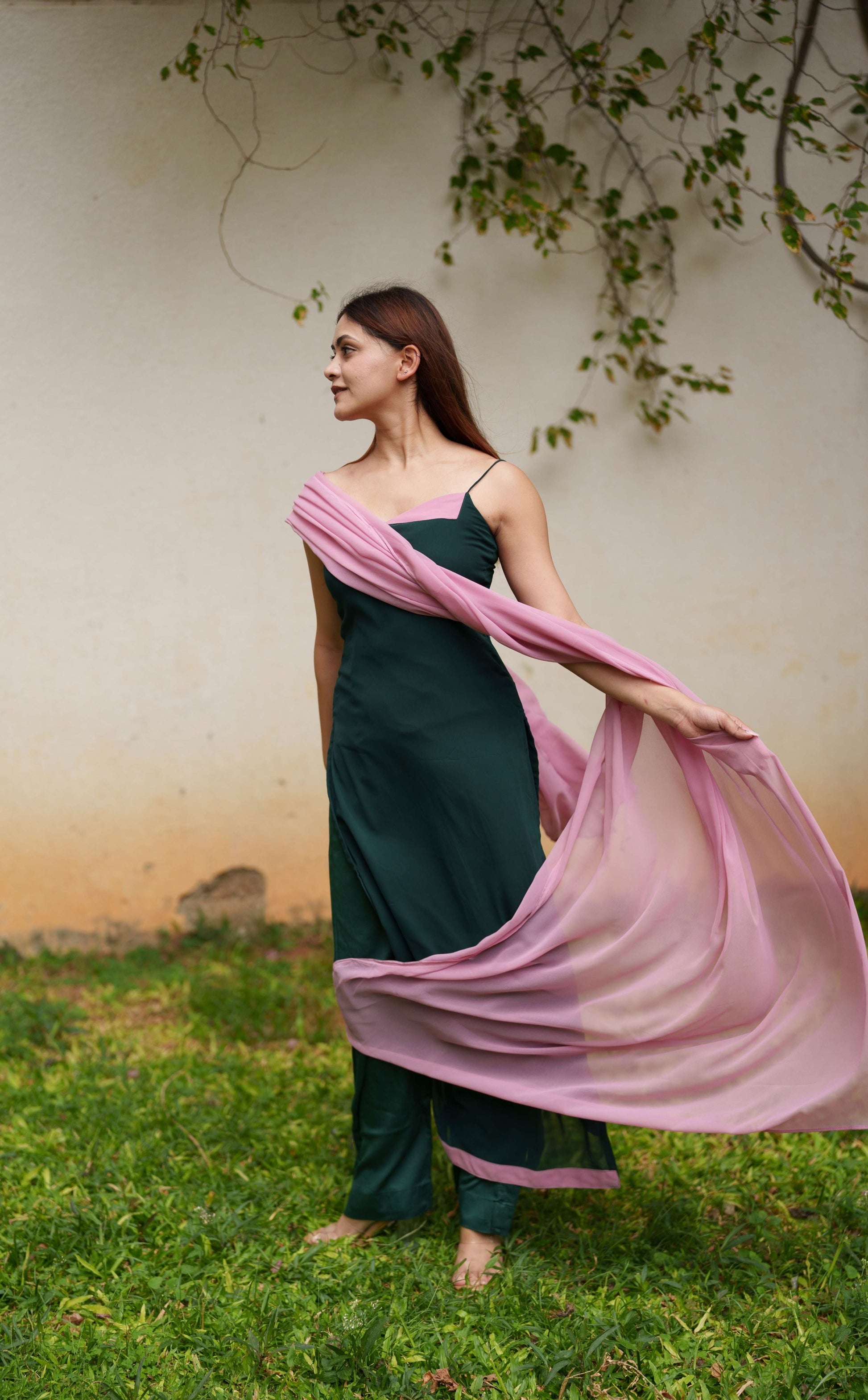 Sawan Suit Set - Green & Pink